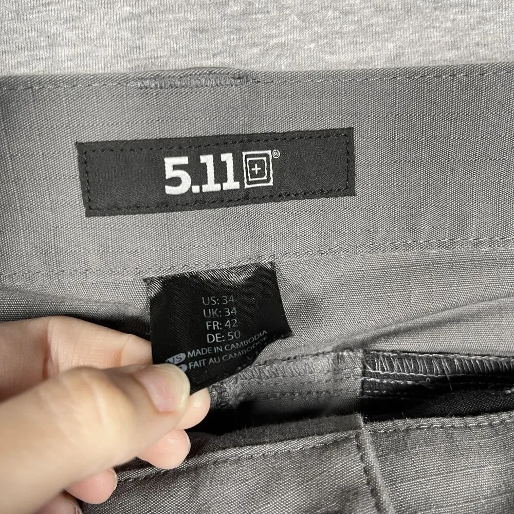 5.11 Tactical Cargo Shorts Mens 34 Gray Polyester Cotton Canvas Pockets 10in